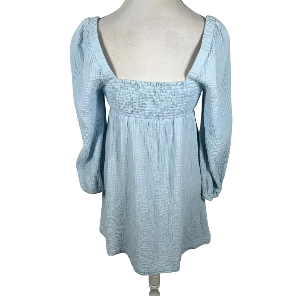 J. Crew Squareneck Soft Gauze Dress Hydrangea Blue Smocked Cotton Cottage Size S